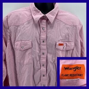 Wrangler Flame Resistant Pink Denim Long Sleeve Snap Western Shirt‎ Women's XXL